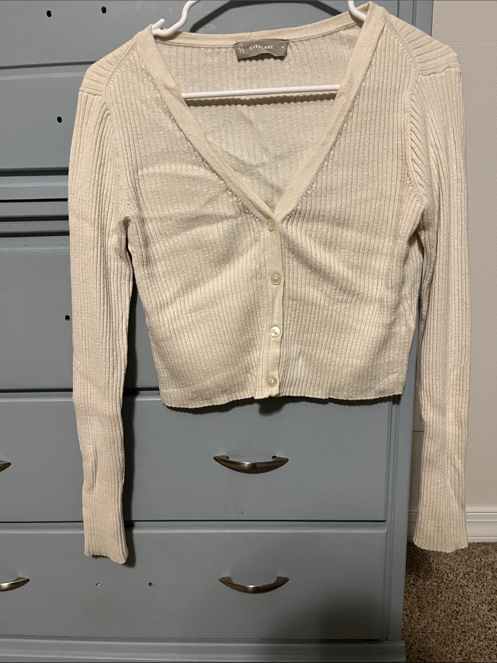 Everlane Cream Ribbed Cropped Cardigan